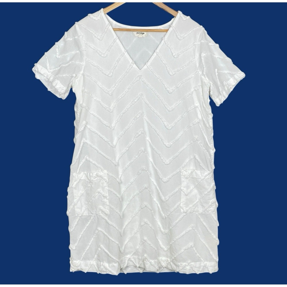 Anthropologie Porridge Marcelle Textured White Shift Dress Size L Beach Summer